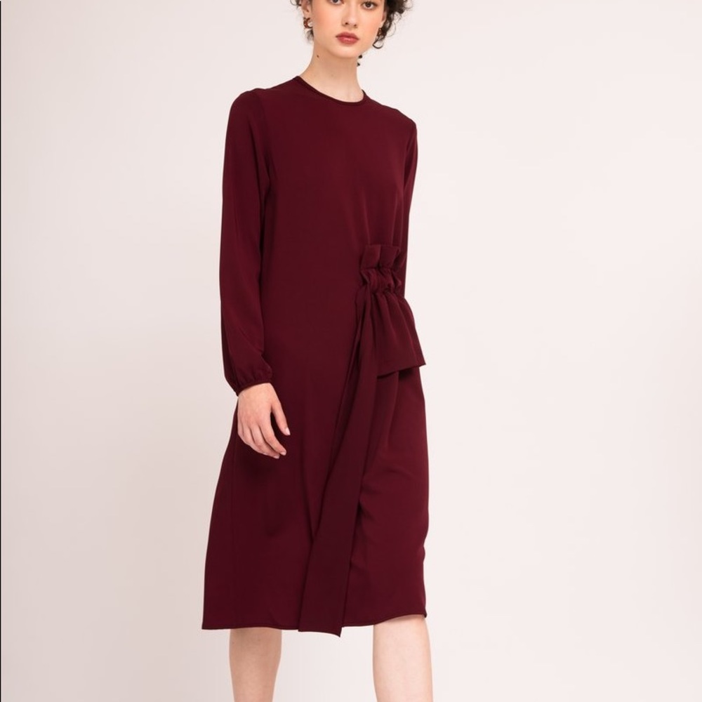 MIDI DRESS WITH SIDE DRAWSTRING WAIST DETAIL